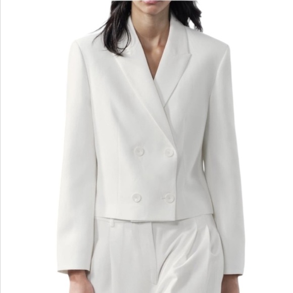 New ZARA Cropped Double Breasted Linen Blend Blazer ZW Collection - Picture 4 of 8